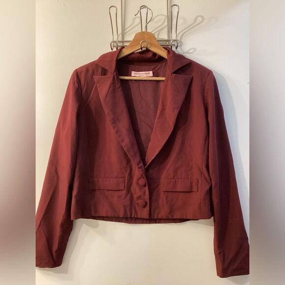 Amanda Uprichard Cropped Button Up Blazer Burgundy Women’s Jacket Size M - Picture 2 of 13